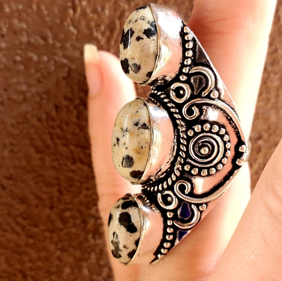 New Dalmatian Jasper 925 Silver Statement Ring. - Picture 7 of 15